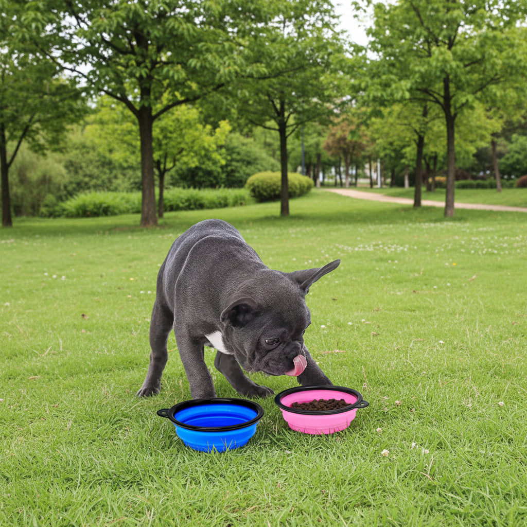 Folding Portable Silicone Dog Feeder Bowl 2 in 1 Pet Dispenser Outdoor Travel Dog Cat with Carabiner Bottle Food Water Container